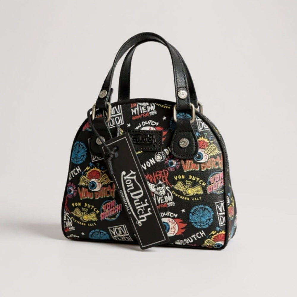 Von Dutch Black Satchel with Colorful Graphics Bowling bag - Picture 3 of 4